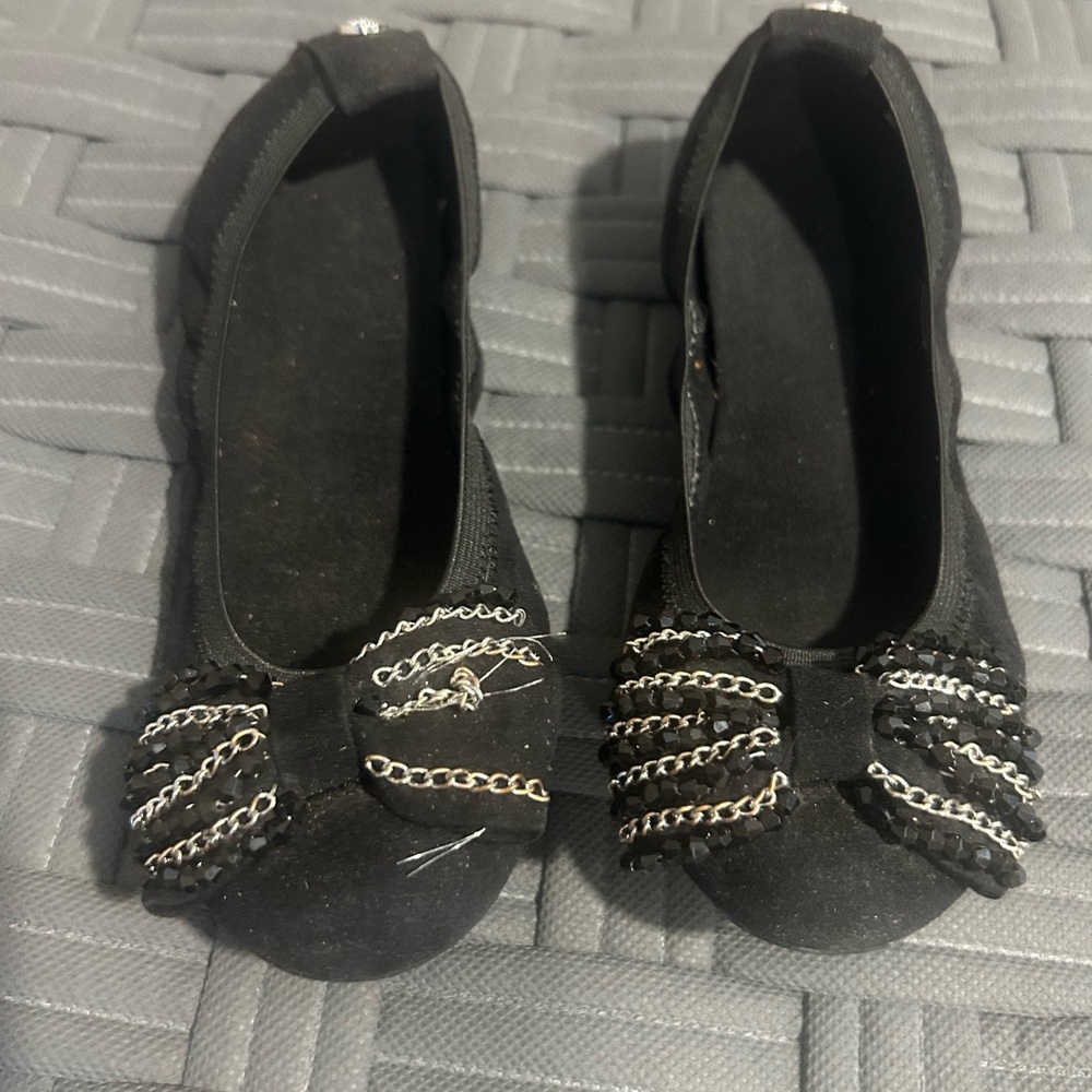 Stuart Weitzman Black Chain-Embellished Flats